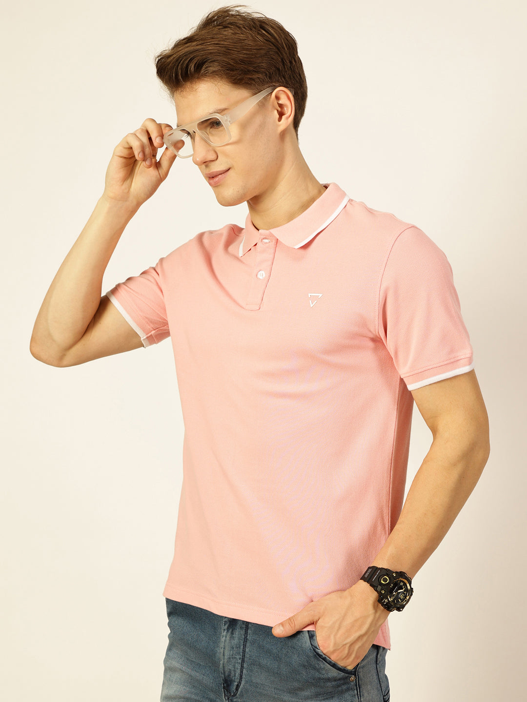 Thomas Scott Men Pink Regular Fit Polo Tshirt