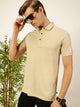 Cream Solid Polo Collar Cotton Tshirt For Men