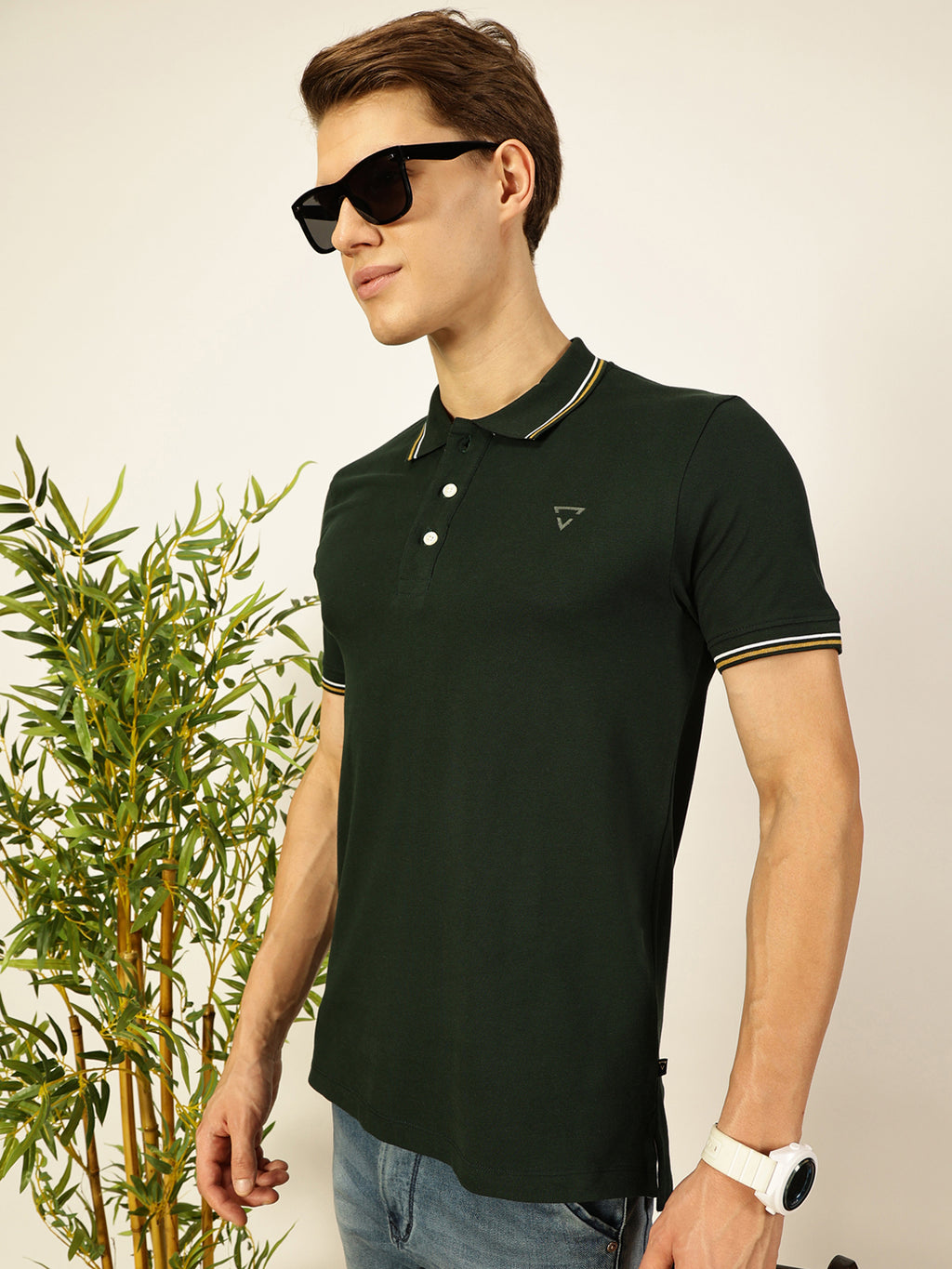 Thomas Scott Men Green Regular Fit Polo Tshirt - S