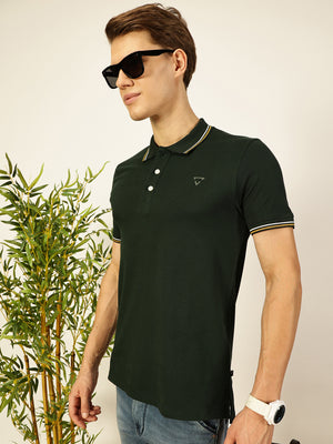 Thomas Scott Men Green Regular Fit Polo Tshirt - S
