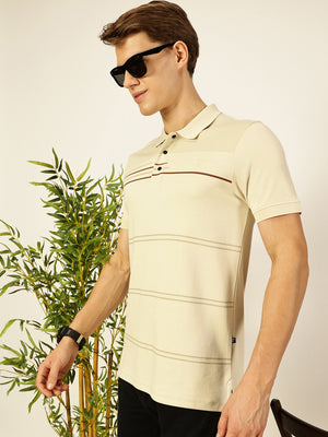 Thomas Scott Men Beige Cotton Polo Tshirt - S