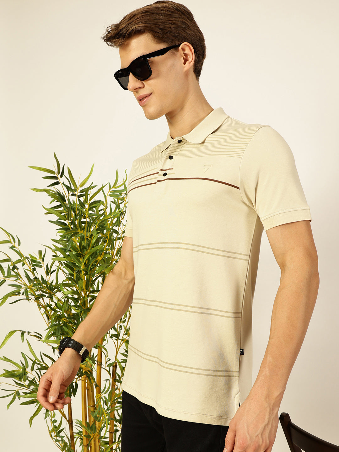 Thomas Scott Men Beige Cotton Polo Tshirt - S