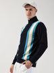Navy Blue Striped High Neck Tshirt For Men