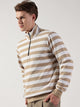 Beige Striped High Neck Tshirt For Men