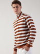 Brown Striped High Neck Tshirt For Men