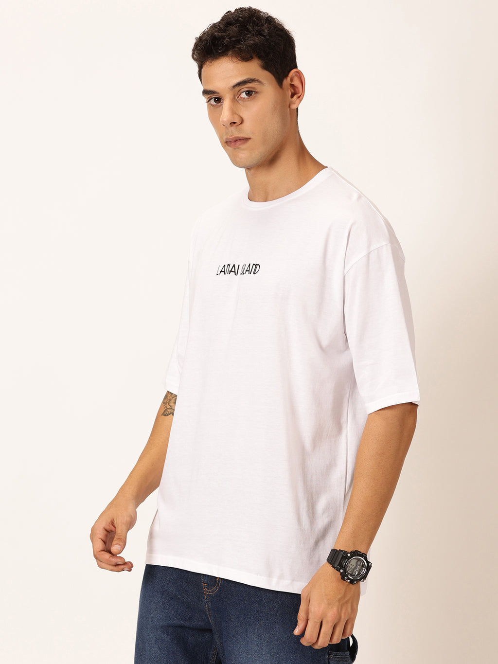 Thomas Scott Men Round Neck Typography Printed Short Sleeves Cotton Oversized T-shirt