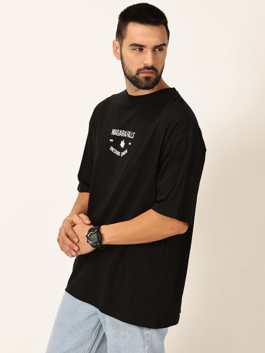 Thomas Scott Men Oversized Graphic Printed Drop-Shoulder Sleeves Cotton Bio Finish T-shirt