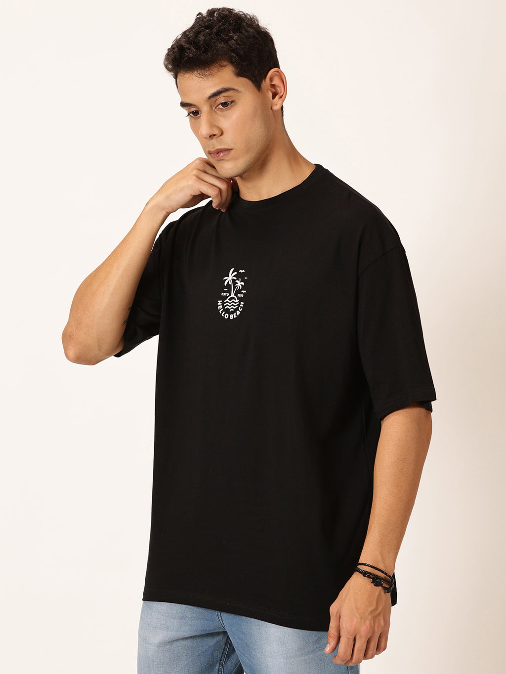 Thomas Scott Men Round Neck Typography Printed Cotton Oversized T-shirt