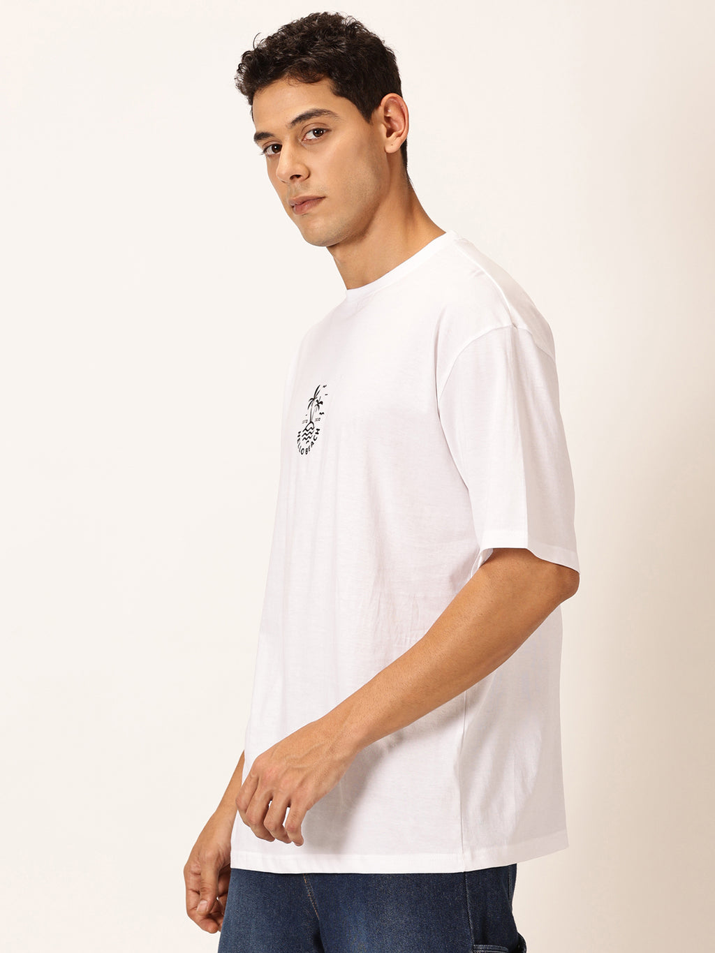 Thomas Scott Men Round Neck Typography Printed Cotton Oversized T-shirt