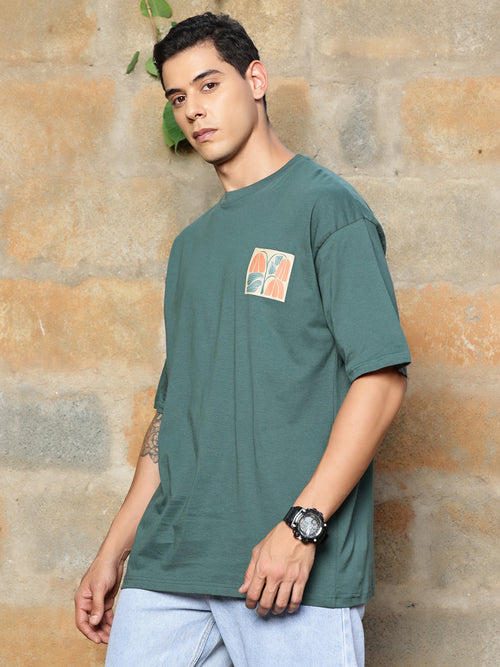 Thomas Scott Men Graphic Printed Drop-Shoulder Sleeves Oversized Pure Cotton T-shirt