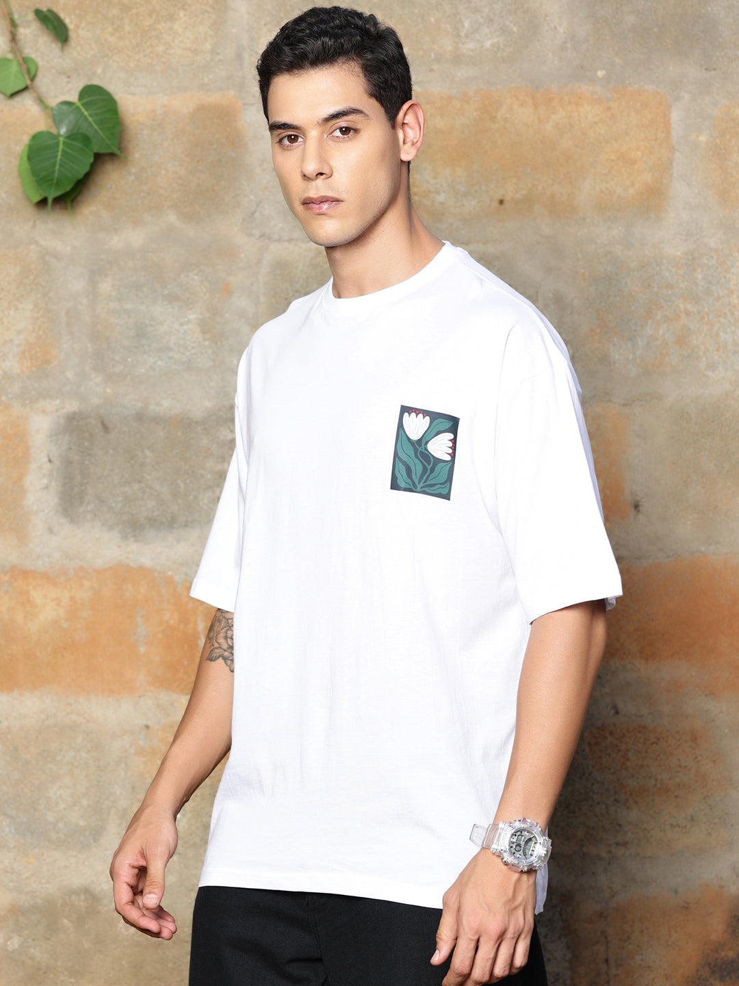 Thomas Scott Men Graphic Printed Drop-Shoulder Sleeves Oversized Pure Cotton T-shirt