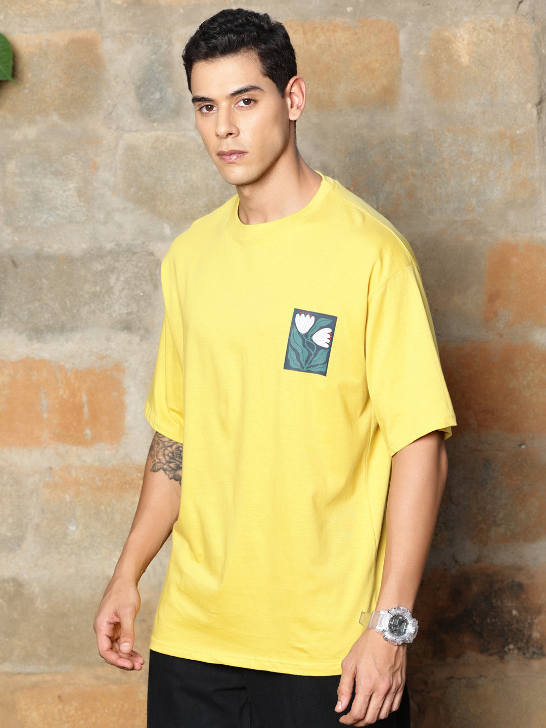 Thomas Scott Men Graphic Printed Drop-Shoulder Sleeves Oversized Pure Cotton T-shirt