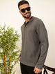 Grey Smart Self Design Polo Full Sleeves Tshirt For Men