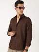 Thomas Scott Men Brown Premium Textured Casual Shirt