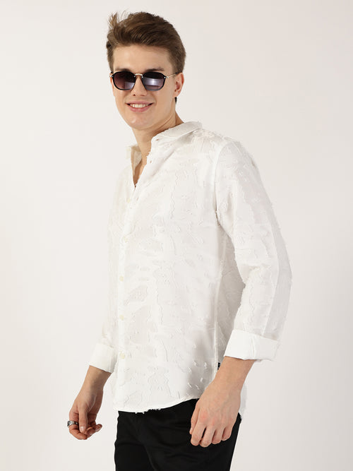 Thomas Scott Men White Premium Slim Fit Textured Casual Shirt