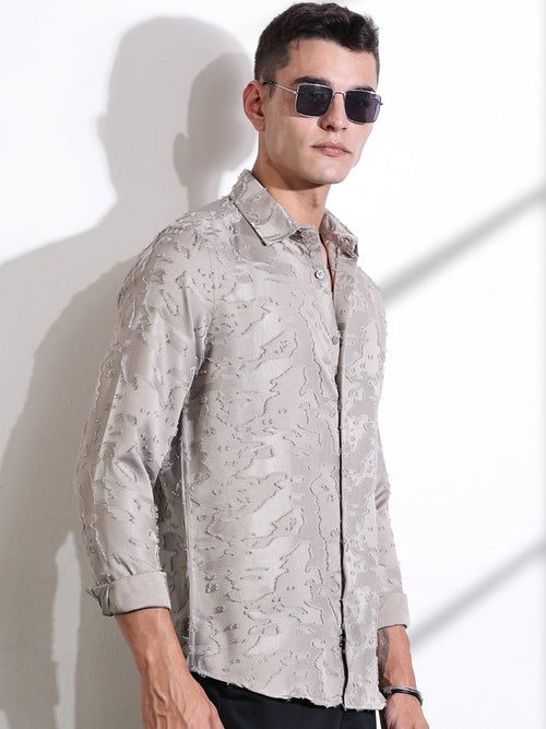 Thomas Scott Men Beige Premium Slim Fit Textured Casual Shirt