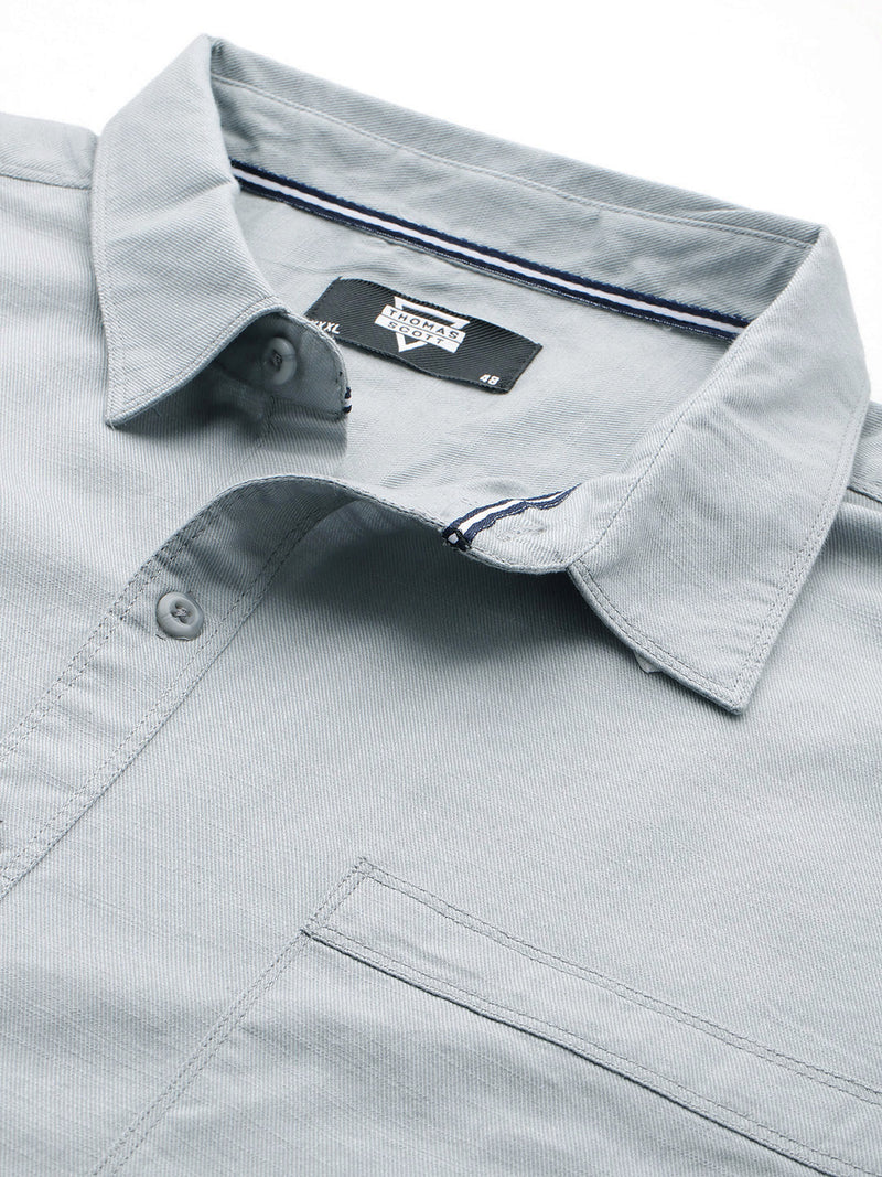 Thomas Scott Men Grey Plus Size Premium Pure Cotton Casual Shirt