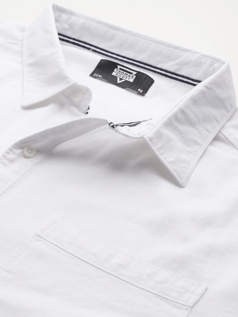 Thomas Scott Men White Plus Size Premium Pure Cotton Casual Shirt