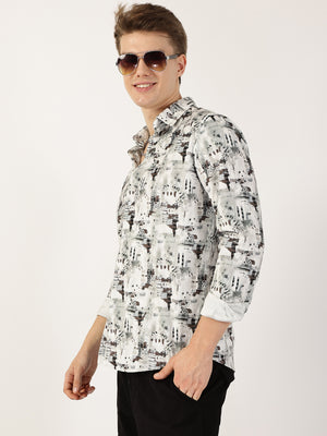 Thomas Scott Men Brown Premium Abstract Printed Casual Shirt