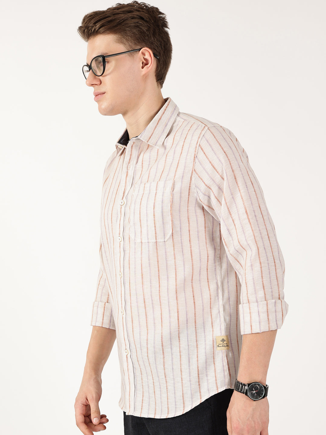 Thomas Scott Men Brown Regular Fit Linen Casual Shirt
