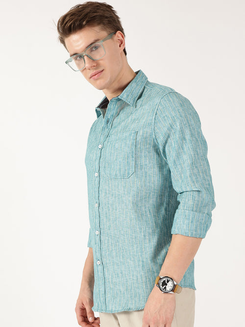 Thomas Scott Men Green Regular Fit Linen Casual Shirt
