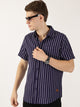 Dark Blue Classic Slim Fit Striped Cotton Casual Shirt For Men
