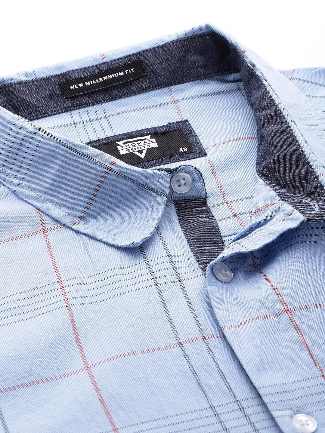 Thomas Scott Men Blue Plus Size Premium Checked Casual Shirt