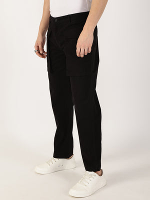 Thomas Scott Men Zed Black Regular Fit Cargos Cotton Trousers