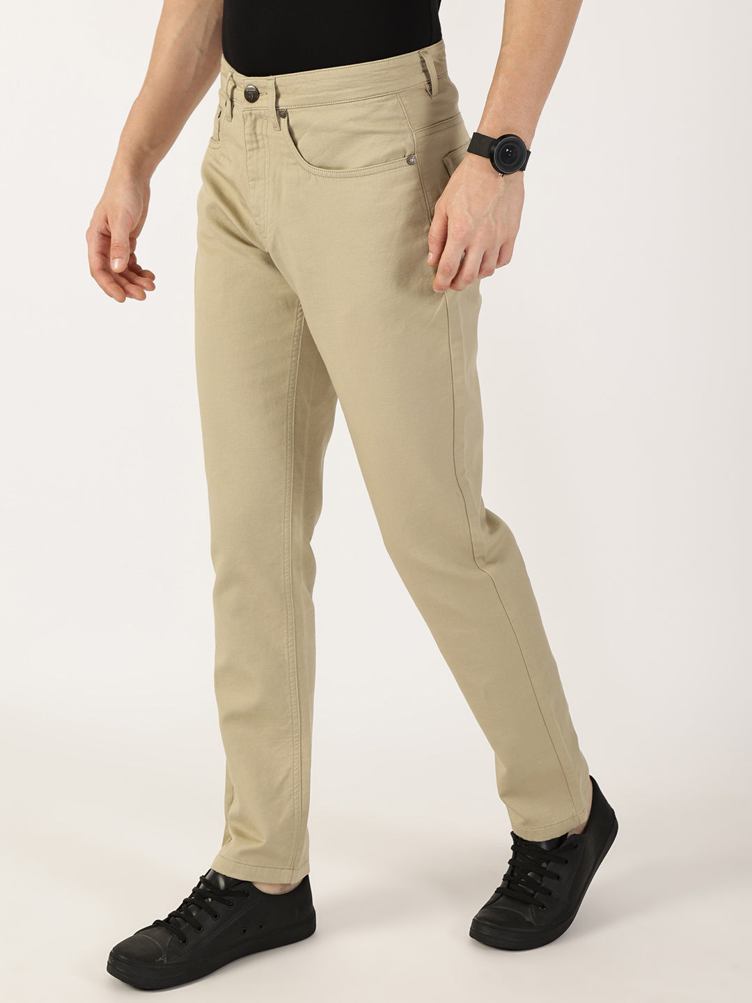 Thomas Scott Men Beige Smart Regular Fit Chinos Trousers