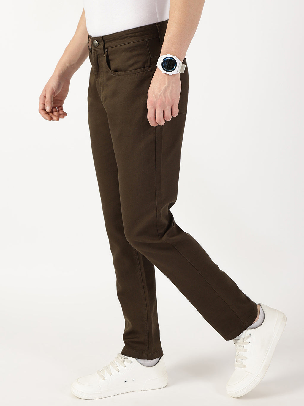 Thomas Scott Men Dark Olive Smart Regular Fit Chinos Trousers