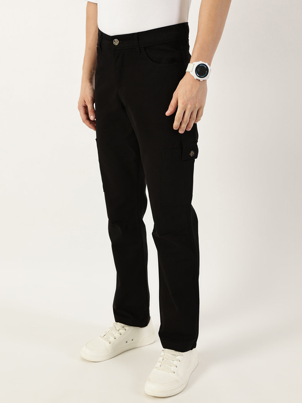 Thomas Scott Men Black Smart Slim Fit Cargo Trousers