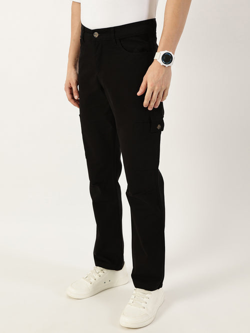 Thomas Scott Men Black Smart Slim Fit Cargo Trousers