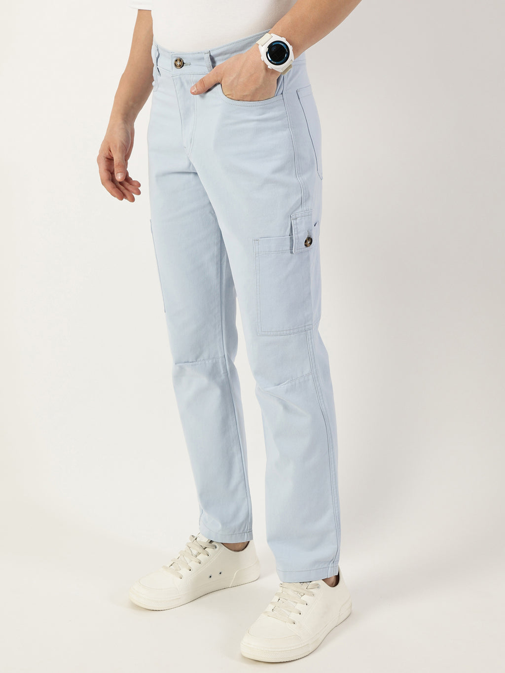 Thomas Scott Men Blue Smart Slim Fit Cargo Trousers