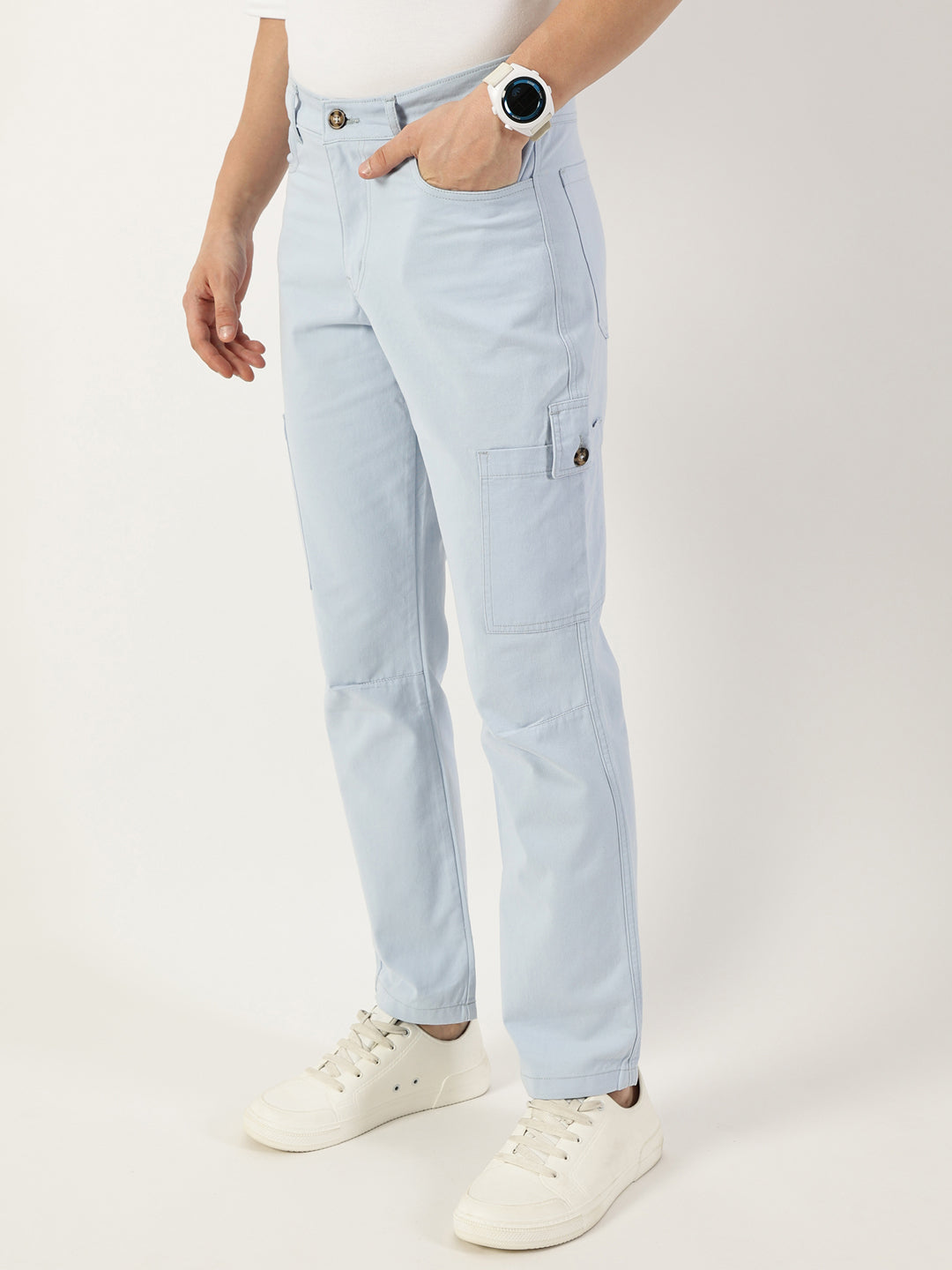 Thomas Scott Men Blue Smart Slim Fit Cargo Trousers