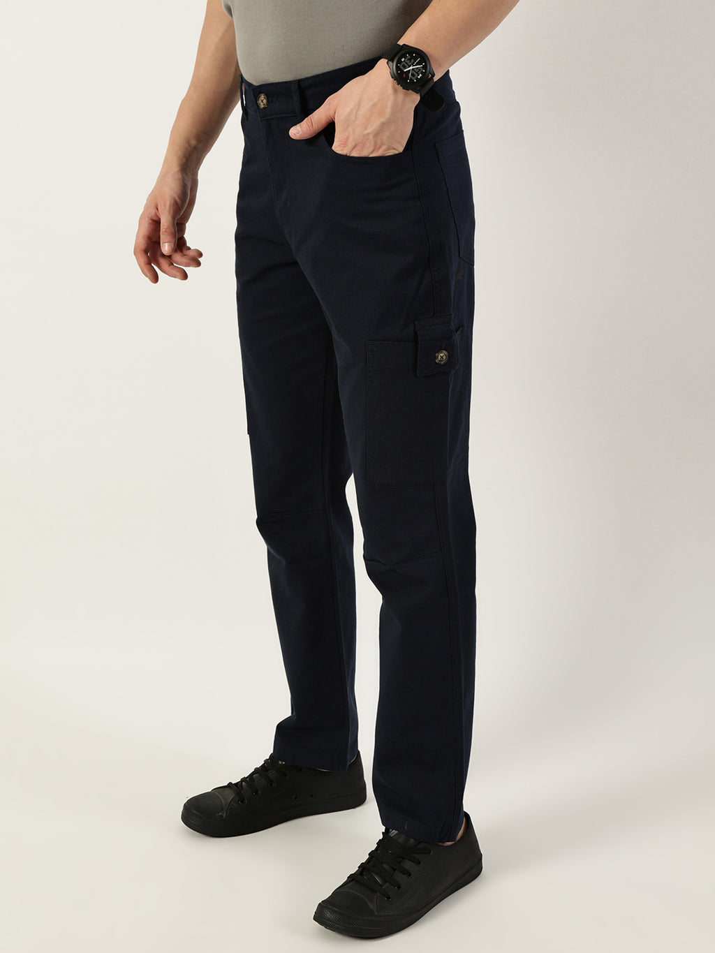 Thomas Scott Men Navy Smart Slim Fit Cargo Trousers