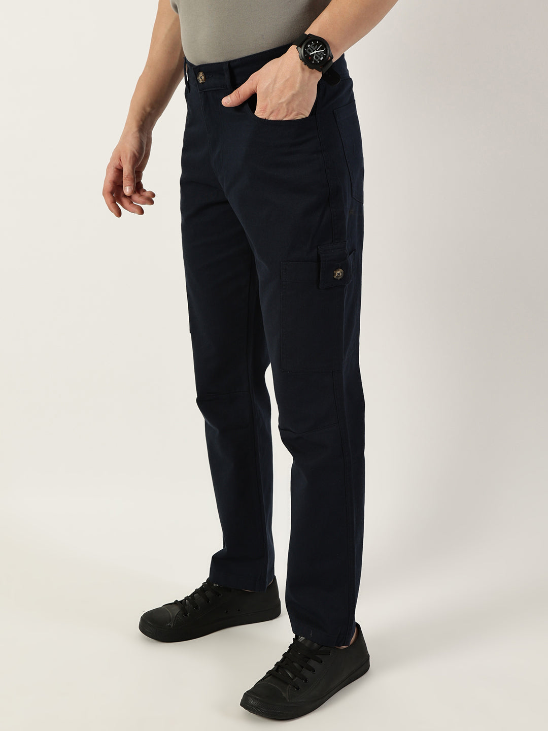 Thomas Scott Men Navy Smart Slim Fit Cargo Trousers
