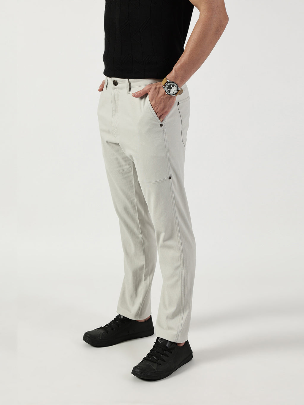 Grey Smart Regular Fit Chino Trousers