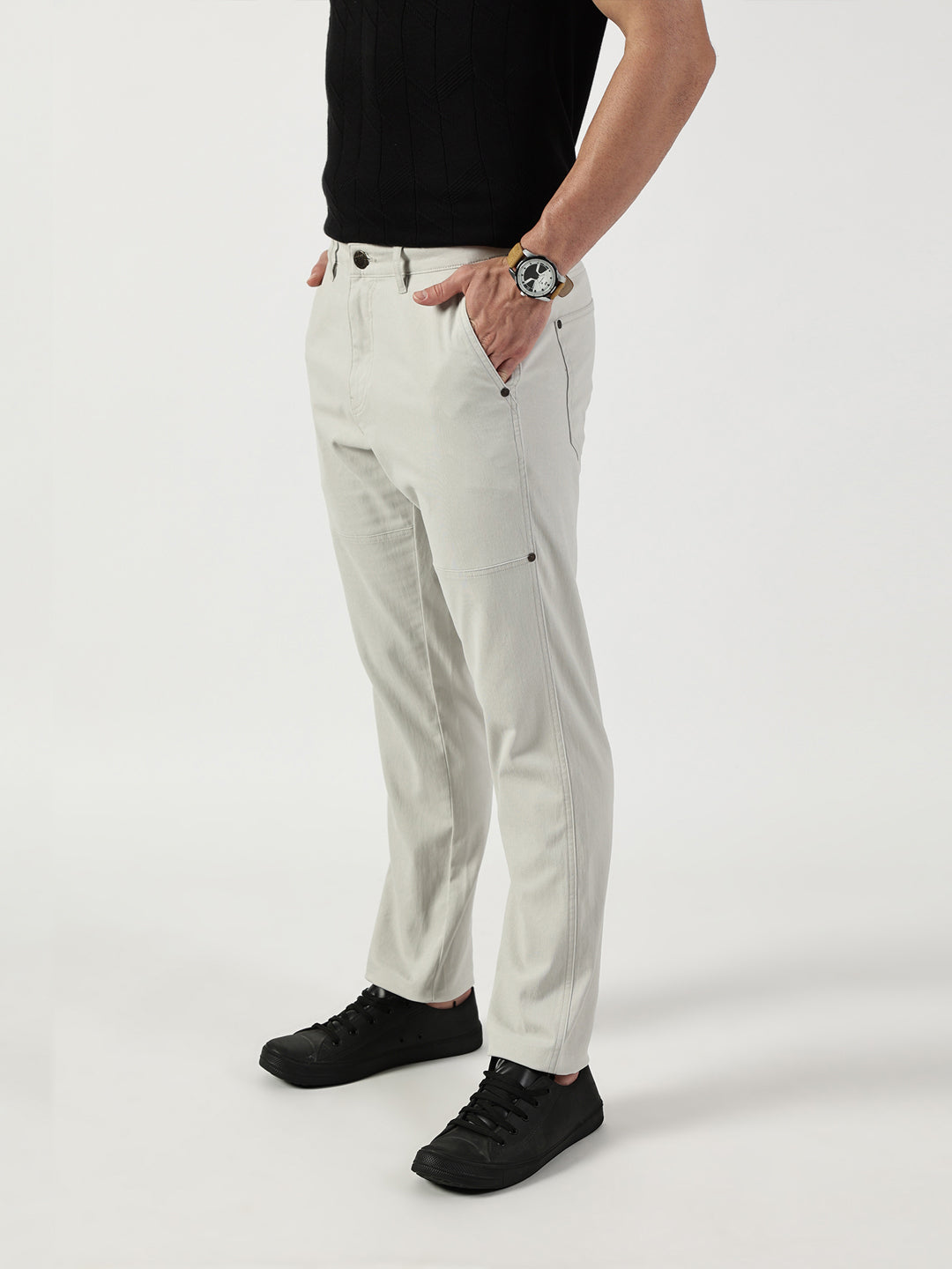 Grey Smart Regular Fit Chino Trousers