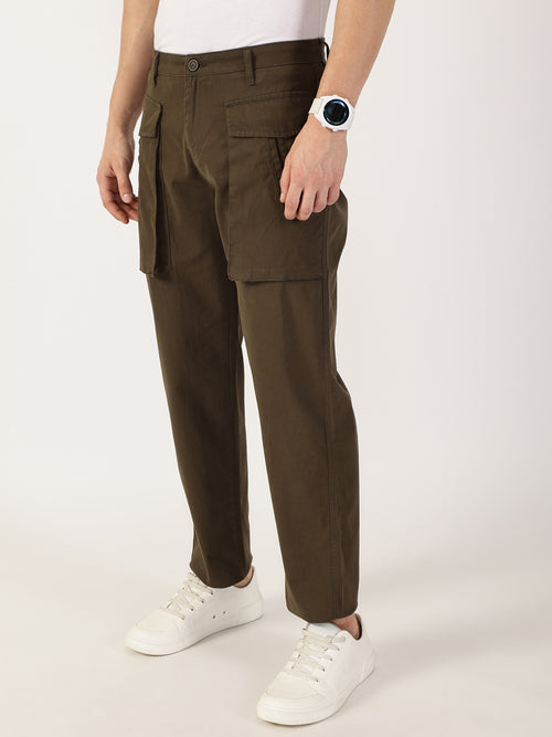 Thomas Scott Men Mehandi Regular Fit Cargos Cotton Trousers
