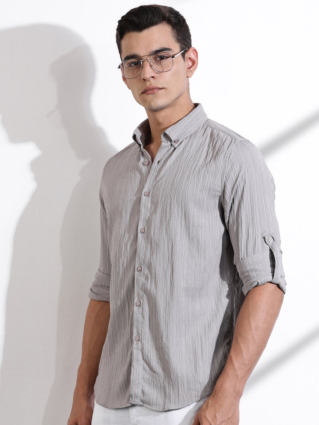 Thomas Scott Men Grey Slim Fit Long Sleeves Textured Casual Shirt