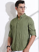 Thomas Scott Men Olive Slim Fit Long Sleeves Textured Casual Shirt