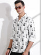 Thomas Scott Men Olive Slim Fit Long Sleeves Abstract Printed Casual Shirt