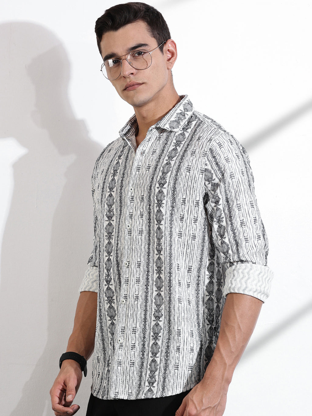Thomas Scott Men Grey Slim Fit Long Sleeves Abstract Printed Casual Shirt