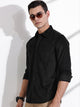 Thomas Scott Men Black Slim Fit Long Sleeves Self-Structured Velvet Casual Shirt