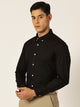 Thomas Scott Men Black Slim Fit Long Sleeves Solid Cotton Formal Shirt