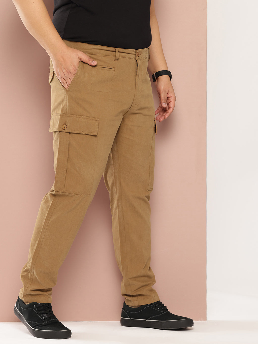 Thomas Scott Men Plus Size Smart Easy Wash Pure Cotton Cargos Trousers