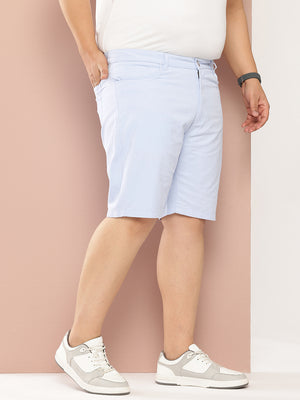 Thomas Scott Men Sky Blue Plus Size Solid Mid Rise Regular Fit Cotton Chino Shorts