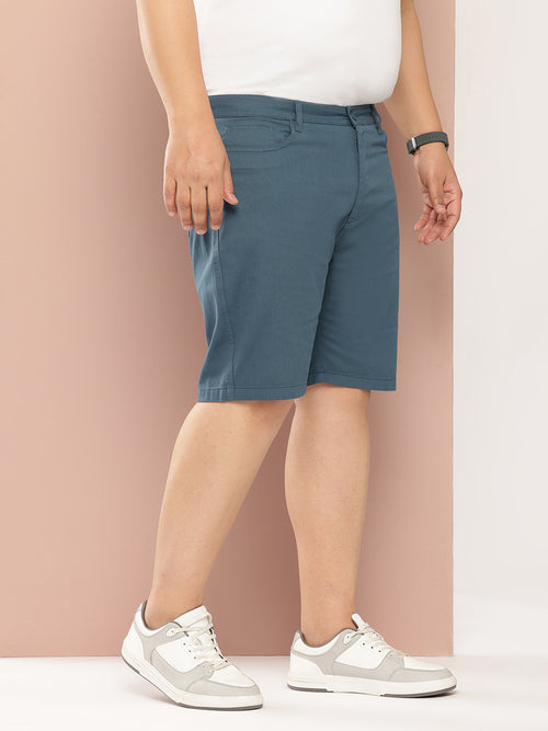 Thomas Scott Men Teal Plus Size Solid Mid Rise Regular Fit Cotton Chino Shorts