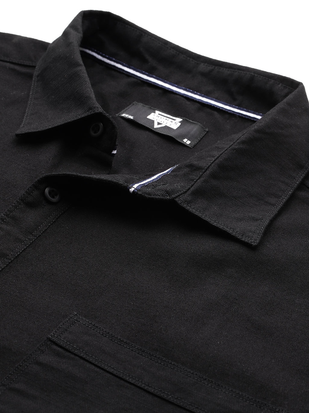Black Plus Size Regular Fit Long Sleeves Solid Cotton Casual Shirt