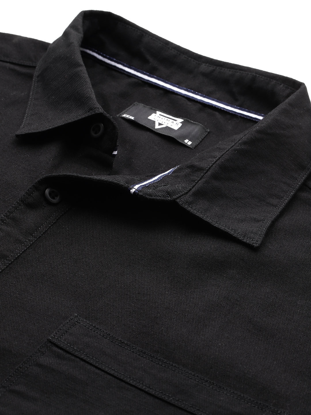 Black Plus Size Regular Fit Long Sleeves Solid Cotton Casual Shirt